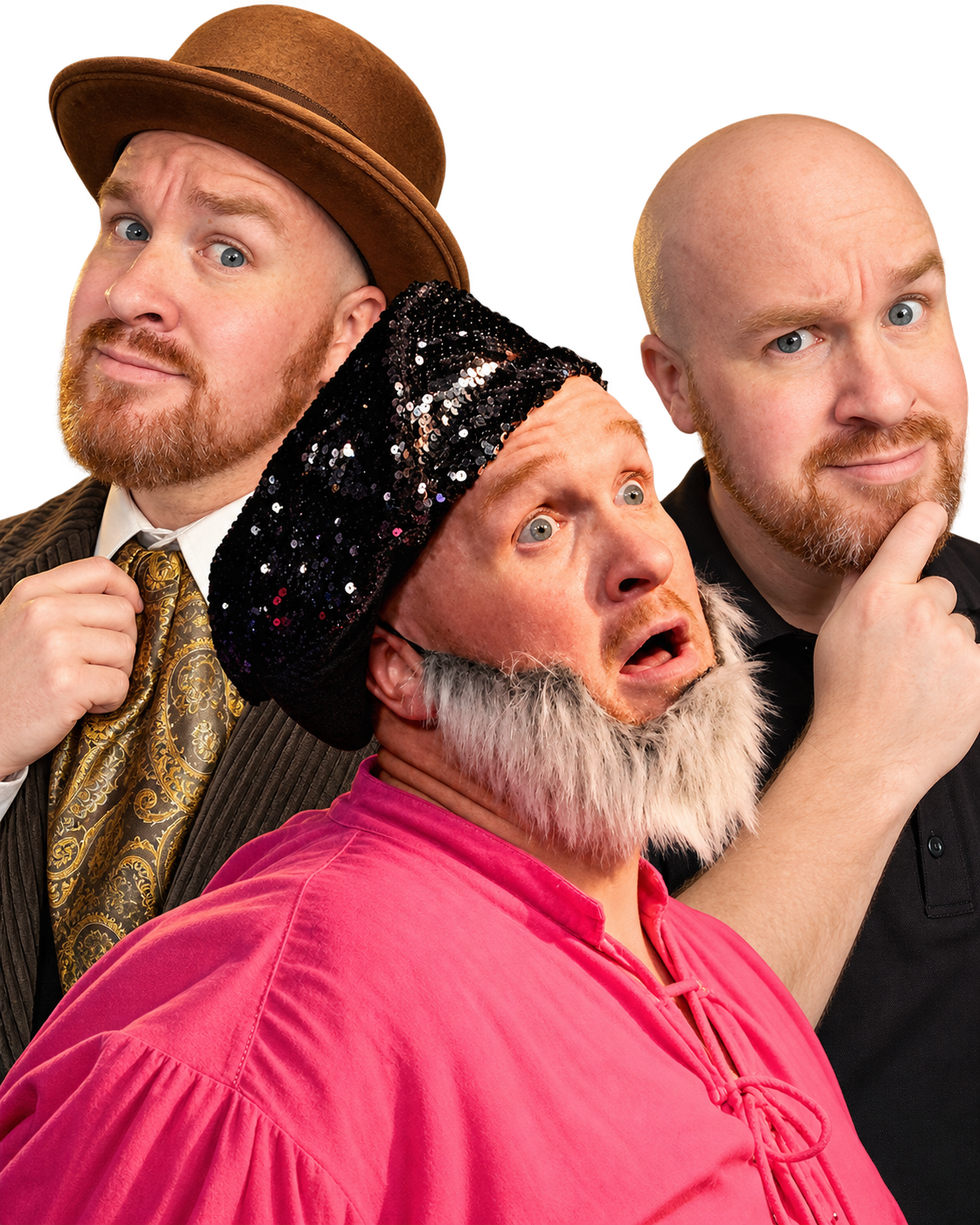 Brady Flanagan in a theatrical montage showing multiple character looks