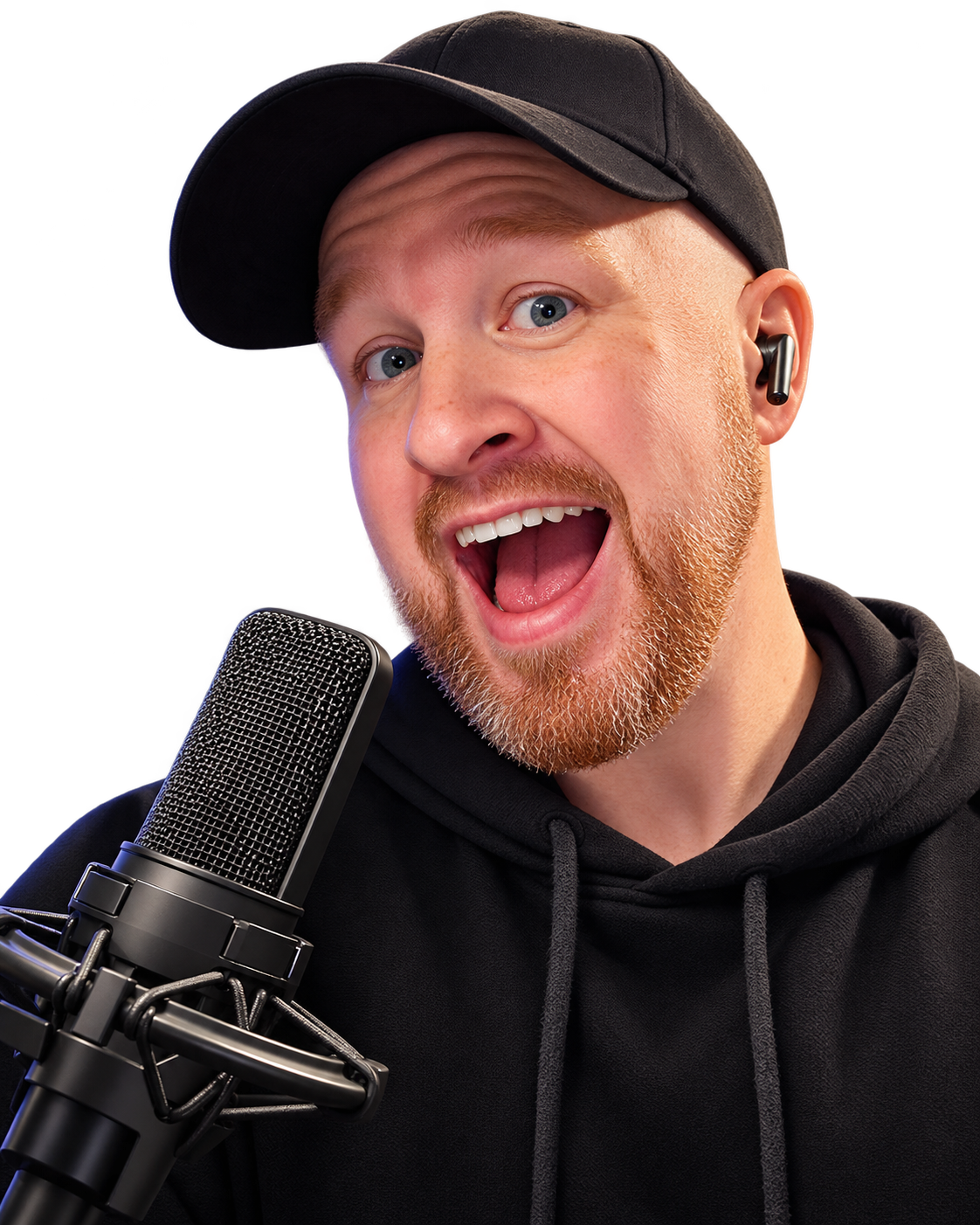 Brady Flanagan speaking into a studio microphone